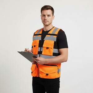 Chaleco de Seguridad Reflectante Naranja Fluorescente de Alta Visibilidad, Logotipo Personalizable, ANSI Clase 1, EN ISO 20471 Clase 2, Impermeable, LED Intermitente, 2 Tonos - Product Image 2