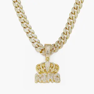 Vente en gros 2025 Pendentif Couronne Rétro KING Chaîne Hip Hop Miami Cuban Link en Alliage de Zinc Bijoux en Cristal Taille Princesse pour Hommes - Product Image 3