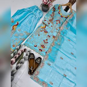 Chic arrival multi color cotton salwar kameez palazzo set featuring Resham work <b>detail</b> and fancy dupatta 2025 collection - Product Image 6