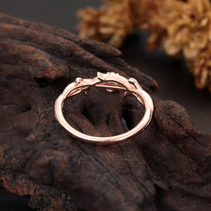 Bague demi-éternité en forme de brindille de feuille, sertie de diamants en moissanite ajustables, de style coréen - Product Image 6