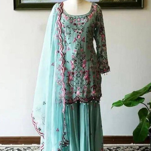 Lancement d'un nouveau look de vêtements de soirée de marque 2 couleurs Top Plazzo et Dupatta Vêtements ethniques traditionnels indiens Prix de gros - Product Image 1