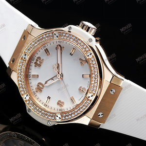 Reloj de lujo de oro rosa Moissanite-Bisel tachonado con esfera blanca y detalles suizos para un aspecto llamativo atemporal - Product Image 2