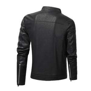 Veste d'automne pour homme en cuir verni, style varsity, avec capuche, coupe ajustée, col montant, coupe décontractée, respirante et coupe-vent - Product Image 3