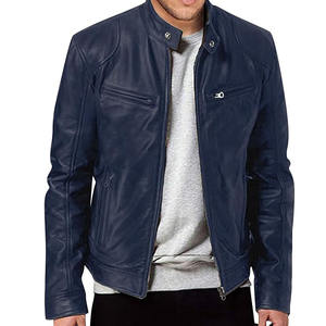 BLEU MARINE CUIR HOMME Printemps Casual Motor Spliced Veste en cuir personnalisée Hommes Automne Mode Biker Veste Veste pour hommes - Product Image 5