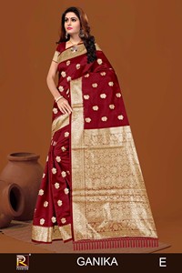 ชุดส่าหรีผ้าไหมบานาราซีขายส่ง คอลเลคชั่นงานปักดิ้นซารีแบบประณีต ชุดอินเดียสมัยใหม่ ไม่ยับ ใช้ได้สองด้าน แห้งเร็ว ใส่ได้ทุกฤดู - Product Image 6