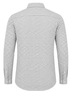 Camisa formal a cuadros gris claro y blanco para hombre, de manga larga, con botones, informal, para oficina, de algodón, estilo vestir. - Product Image 5