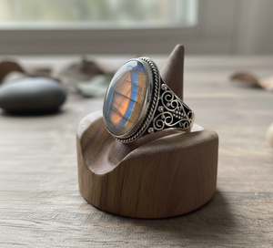 Conjunto de bisel de plata esterlina hecho a mano, anillo de piedras preciosas de labradorita, chapado en oro de 18 quilates, regalo de fiesta de boda de moda, gemas Rudra para mujer - Product Image 2