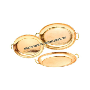 Bandejas Ovaladas de Cobre Martillado de Alta Calidad, Bandeja de Servicio de Lujo al por Mayor con Asa de Latón para Comida y Té - Product Image 1