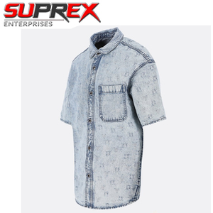 Chemises habillées slim fit en denim délavé vintage de qualité supérieure pour hommes SUPREX Enterprises avec poche avant et col boutonné – Collection Printemps - Product Image 3