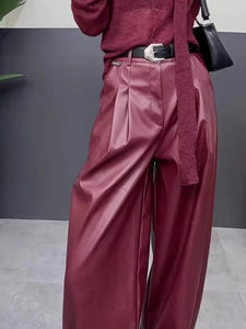 Fabricant OEM personnalisé Pantalons longs en cuir décontractés droits à taille haute à devant plat pour femmes, style streetwear d'hiver - Product Image 4