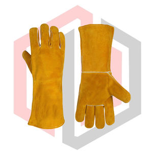 Gant de soudage professionnel en cuir doré, coutures en Kevlar, antistatique, résistant aux déchirures, épaisseur 7 oz, longueur 16 pouces, poignet tricoté - Product Image 2