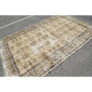 Alfombra turca vintage clásica, color beige, marrón, 6,2x9,7 pies, diseño de retazos, piel de conejo de imitación, látex, rectángulo, pasillo para cabecera, 4m de ancho - Product Image 2