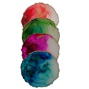 Juego de posavasos de madera coloridos Patrón de onda abstracta Esteras duraderas hechas a mano Color/tamaño personalizable Diseño moderno para café en casa - Product Image 4