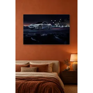 Impression sur toile de BMW i8 blanche Fida sur fond de côte nocturne - Product Image 1
