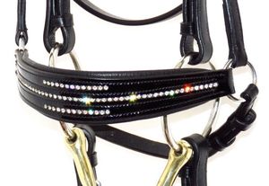Noseband de cuero con flash elevado acolchado de caballo | Brida anatómica de 3 colores de cuero de caballo Stanford - Product Image 5