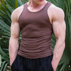 High Quality <b>White</b> Ribbed Gym <b>Vest</b> for <b>Men</b> Cotton Spandex Muscle Fitness Tank Top <b>Men's</b> Gym Mesn Top - Product Image 4