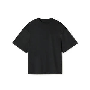 300gsm pesado grueso manga corta Camiseta Color sólido Streetwear de gran tamaño Casual verano camiseta negra - Product Image 1