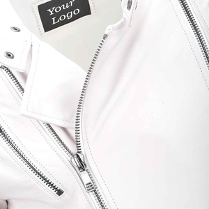 Chaqueta de cuero de invierno impermeable respetuosa con el medio ambiente estilo callejero blanco informal con bordado de cuero personalizado y logotipo de etiqueta personalizada para hombre - Product Image 5