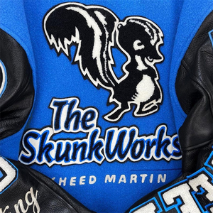 Veste de baseball en cuir avec patchs brodés en chenille personnalisés, veste bomber en laine bleue pour homme - Product Image 4