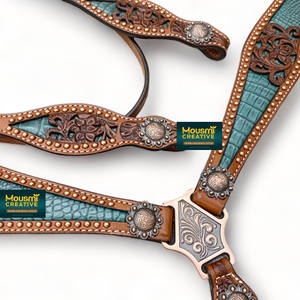 Personalizado Western Horse Tack Cuero de vaca Headstall Breastcollar Set Flor Filigrana Talla Venta al por mayor Fabricante ecuestre - Product Image 3