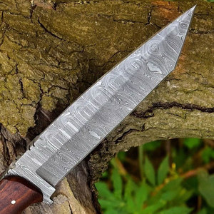 Cuchillo de Supervivencia Hecho a Mano de Acero de Damasco, Cuchillo de Supervivencia para Exteriores, Espiga Completa con Mango de Madera Dura Cómodo - Product Image 6