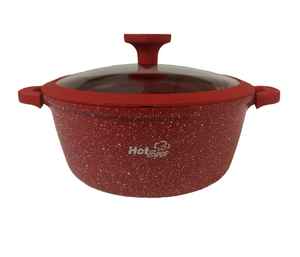 Red Marbled Non-Stick Cookware Set 30 Cm With Glass <b>Lid</b> <b>By</b> Shorbull Aluminum Pot For Gas And Induction Stoves Modern <b>Design</b> Ligh - Product Image 3