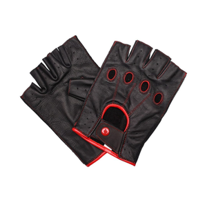 Guantes de cuero genuino para hombre, guantes de medio dedo, guantes deportivos de cuero sin dedos, guantes de trabajo para motociclistas ligeros negros para hombre - Product Image 4
