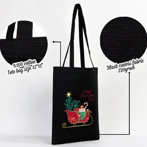 Bolsa de Tela Negra Personalizable de Algodón para Año Nuevo, 14 x 16 Pulgadas (35 x 40 cm), Bolsas de Lona de Algodón para Eventos y Promociones - Product Image 2