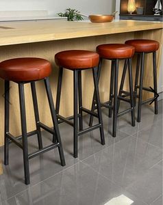 Taburete de Bar de cuero de camello de alta calidad Europro, Base de hierro de Metal sólido Natural Industrial para granja, hogar, comedor al aire libre, Bar - Product Image 2