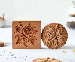 Presse à gâteau de lune et à biscuits en bois fait à la main-Design floral vintage VIET FARGIMEX - Product Image 3