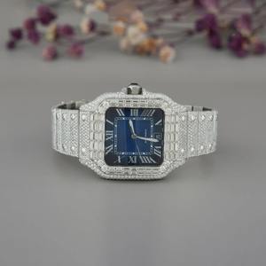 Montre Hip Hop pour Homme, Sertie de Diamants Moissanite, Cadran et Bracelet Bleu Ciel, Boîtier Carré Argenté Personnalisé, Design Élégant à Vis - Product Image 2