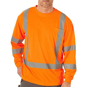 Camiseta de manga larga de seguridad para hombre, camiseta de alta visibilidad con tiras reflectantes de tela de poliéster, ropa de trabajo, camiseta de seguridad - Product Image 1