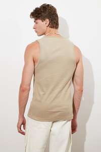 Débardeur Sportif Long Oversize en Coton Tricoté Teint en Fil, Design Vierge de Haute Qualité, Beige, pour Hommes, Vente en Gros Personnalisée, Style Streetwear - Product Image 2