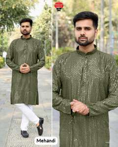 Kurta de mariage traditionnel pour homme Maruti Fashion de qualité supérieure, en rayonne brodée avec des sequins, coupe classique, pyjama pour l'Inde et le Pakistan - Product Image 2