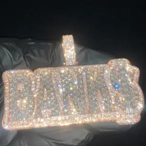 Collier Pendentif Personnalisé Hip Hop pour Homme en Argent Sterling 925 Gravé avec Nom, Moissanite et Zircon Cubique, Style Bling - Product Image 1