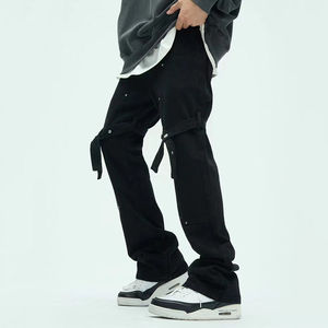 Usine Personnaliser Hommes Mode Street Style Strap Rivet Jeans Pantalon Lâche Personnalisé Cloche-bas Denim Jeans Pantalon pour Hommes - Product Image 5