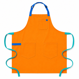 Delantal de Lona Resistente Reutilizable Color Turquesa con Correa para el Cuello Morada y Lazos Amarillos, Múltiples Bolsillos para Cocinar y Uso Diario - Product Image 3