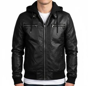 Veste en cuir véritable à capuche pour homme, veste bomber décontractée avec capuche amovible, veste de motard en cuir véritable, veste de mode personnalisée OEM - Product Image 2