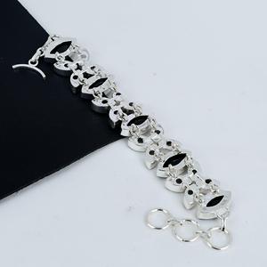 Bracelet à breloques fait main en argent sterling 925, style vintage, serti clos, avec spinelle noire et topaze blanche, certifié par un tiers, pour anniversaire et amour - Product Image 3