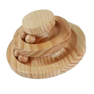 Wholesaler ODM Pet supplier High end Pet Toy 2- Layer Cat Wood Turntable With Track Ball Pet Cat Wooden Scratching Toy
