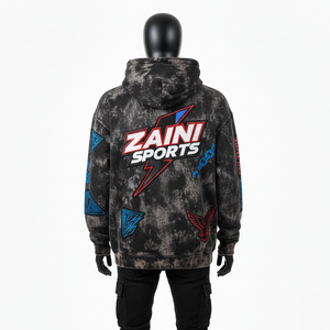 Sweat à capuche délavé à l'acide, en molleton de coton premium, toucher doux, noir gris, streetwear, logo brodé personnalisé, sweat à capuche délavé à l'acide, basiques - Product Image 2