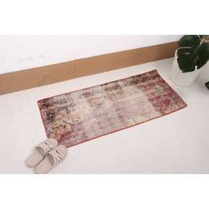 Vintage Small Rug 1.7x3.8 ft, <b>Red</b> Blue Abstract Rug <b>Wool</b> - Product Image 2