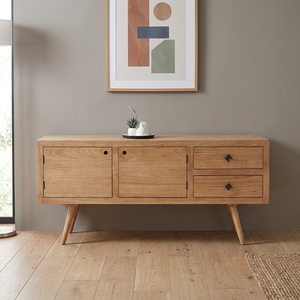 Buffet de salon en bois massif, style Mid-Century Modern, avec tiroirs, finition artisanale balinaise - Product Image 3