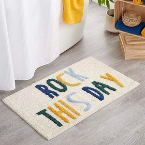 White Multi ROCK THIS DAY Wholesale Custom Bath Mat Quick Dry Designer Bath Rugs Cotton with Machine Made Technics for Bathrooms - Product Image 1