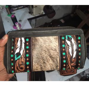 Cartera de Mano de Cuero Vacuno Genuino Hecha a Mano, Diseño Occidental para Mujer, Tarjetero, Funda para Teléfono con Protección RFID, Cierre de Cremallera, a la Moda - Product Image 1