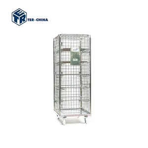 720x805 Security Metal Rolltainer Roll cage with 5 Folding Shelves