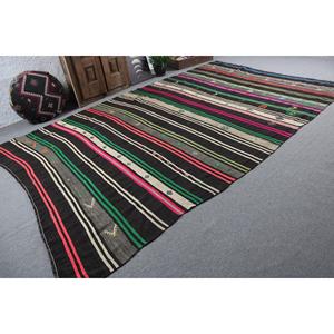 Tapis turc vintage 7,3x12 pieds, tapis en laine patchwork noir et rouge - Product Image 2
