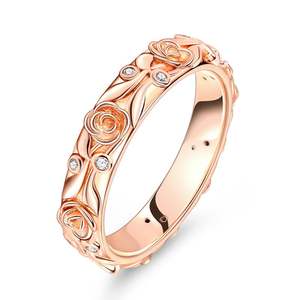 Jeulia Rose Gold Plated Sterling Silver Women's Romantic Leaf Carved Band <b>Ring</b> - Product Image 2