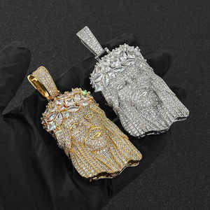 Pendentif Jésus personnalisé en argent sterling 925 avec placage à l'or Pendentif rond en diamant Moissanite de style Hip Hop taille princesse marquise - Product Image 3