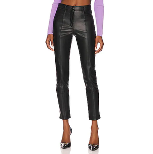 Nouveau style de haute qualité coupe ajustée jambe droite pantalon skinny en cuir pour femmes prix de gros respirant pantalon en cuir pour dames - Product Image 1